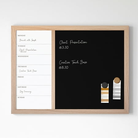 Martha Stewart - Everette Dry Erase Magnetic Weekly Calendar/Chalk Board-24x18 - Light Natural Woodgrain