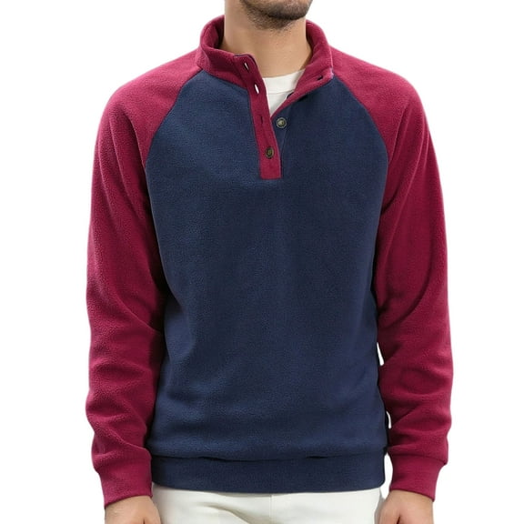 ZUKMRJPC Sweatshirts for Men Quarter Button Slim Fit Color Block Pullover Sweater Casual Mock Neck Thermal Fleece Pullover Sweatshirt