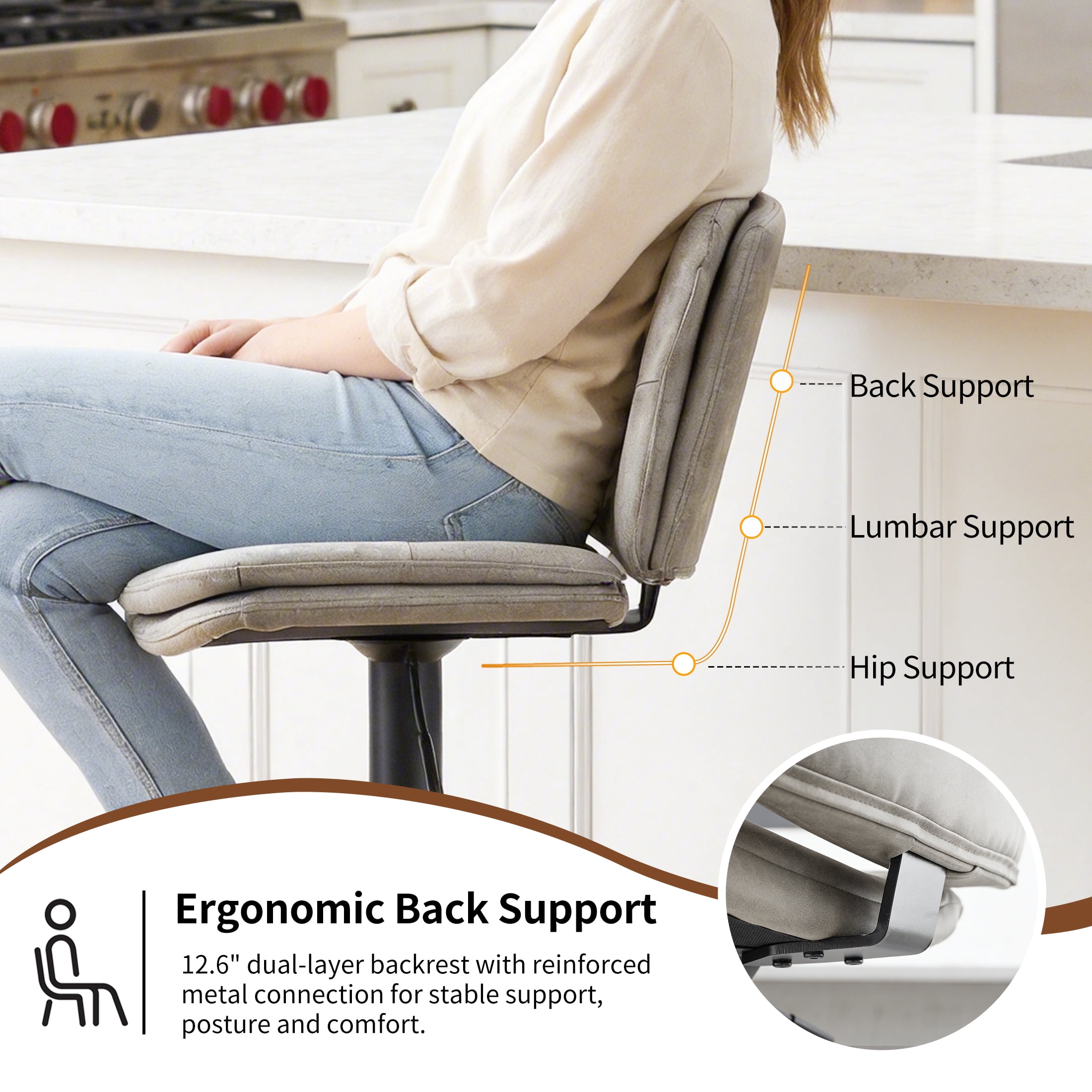 FIRAVOE Swivel Bar Stools Set of 2, Double-Layer Upholstered Counter Height Bar Stools with Back, PU Leather Height Adjustable Barstools for Kitchen Island, Gray