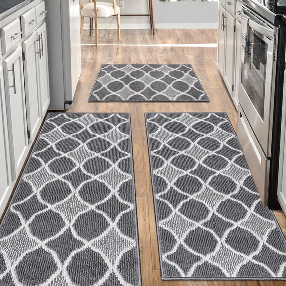 Kitchen Mats 3‑Piece Set – Soft Comfort, Non‑Skid Washable Runner Rugs for Kitchen, Bathroom & Entryway – Thick Floor Mats for Home Cooking, Standing Comfort (Grey)