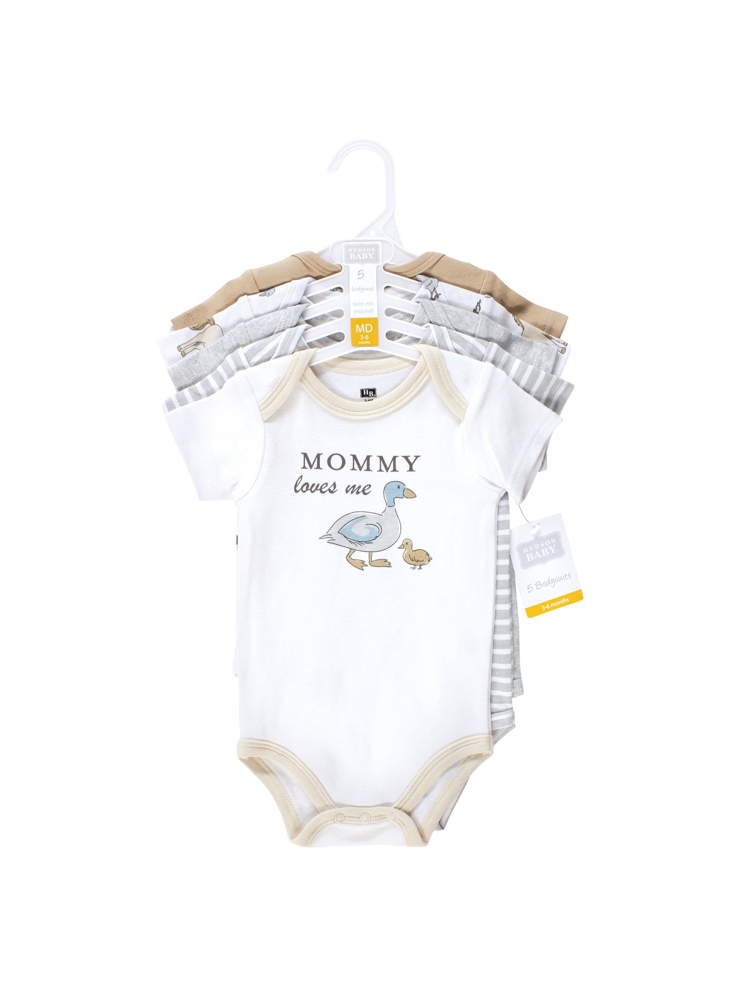 Hudson Baby Short Sleeve Bodysuits, 5-Pack, Newborn- 24 Months