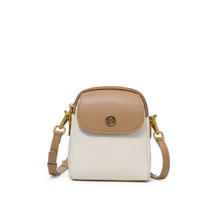 Genuine Leather Women's Lychee Pattern Shoulder Bag, Mini Crossbody Color-Block Storage Bag