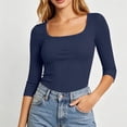 thumbnail image 5 of Otntypg Womens 3/4 Sleeve Scoop Neck Tops Ribbed Knit Slim Fitted Casual Basic Athletic Tee Shirts Fall Trendy Solid Color Going Out T-Shirt, 5 of 8