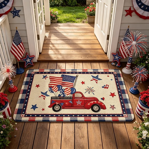 Wooowa Patriotic Welcome Non Slip Entryway Floor Rug Ideal for 4th of July Decorations Patriotic Decor Suitable for Independence Day President Day Home Indoor Outdoor Holiday Layout