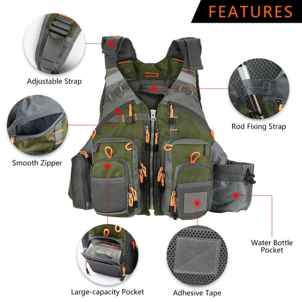 Lixada Outdoor Breathable Padded Fishing Superior 209lb Bearing Life Safety  Jacket with Bottle Holder Swimming Sailing Waistcoat Utility Vest  Floatation Device 