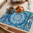 thumbnail image 3 of Teal Green Boho Placemats Set of 6 Abstract Floral Modern Ethnic Tribal Place Mats Indoor Wipeable Table Mats Washable Cloth Dining Table Placemats for Kitchen Holiday Party Home Decor 13x19 Inch, 3 of 9