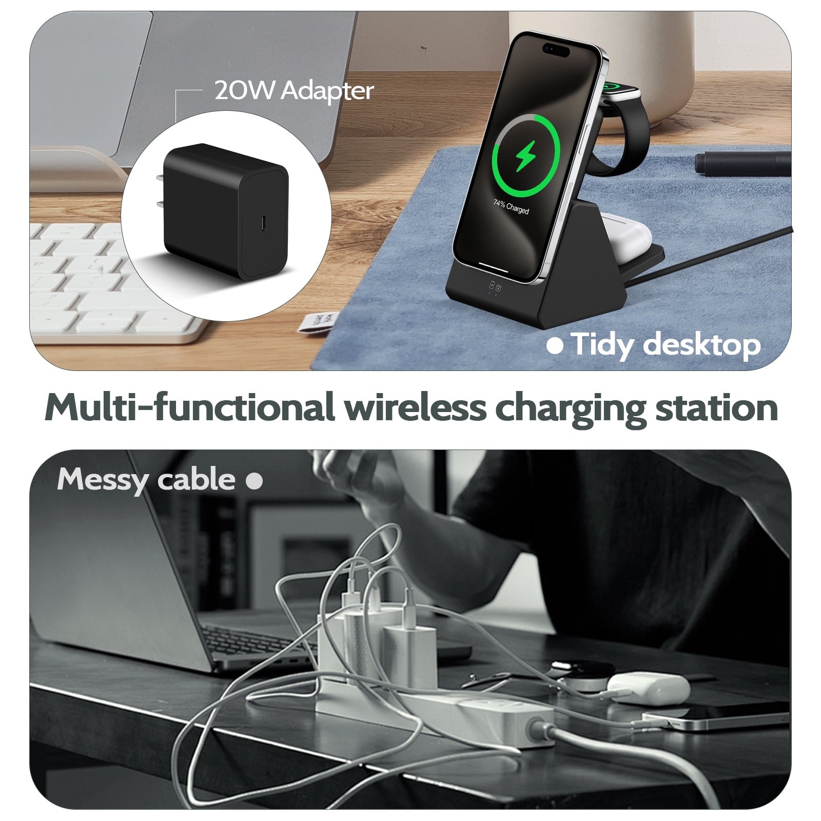 10000mAh MagSafe Charger, 3 in 1 Wireless Charging Station for iPhone 16/15/14/13, Apple Watch
