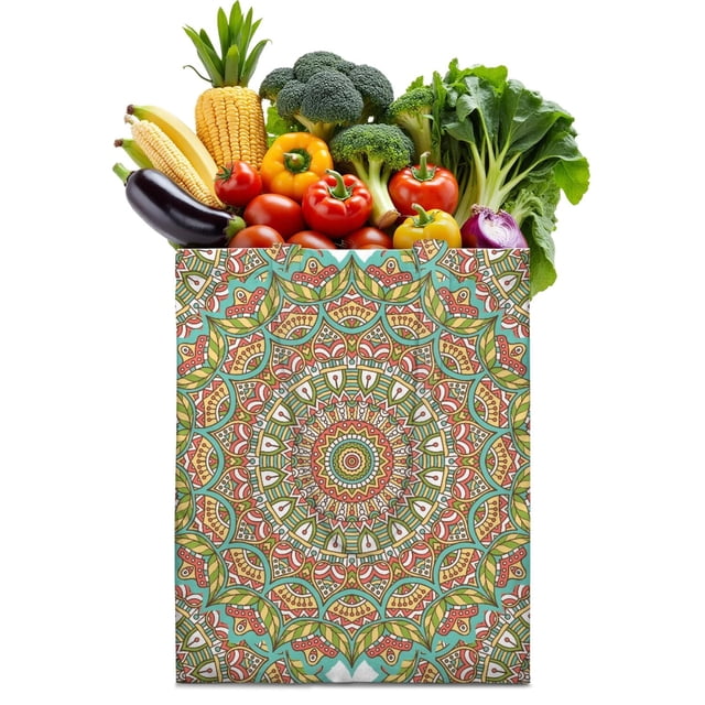 Ethnic Inspired Sacred Spiritual Foldable Shopping Bag - Eco-Friendly Compact Tote with Artistic Design