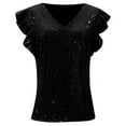 thumbnail image 5 of Business Casual Tops Women Solid Ruffle Plume Sleeve Sparkling Embellishments Womens Golf Shirt,Black,M, 5 of 5