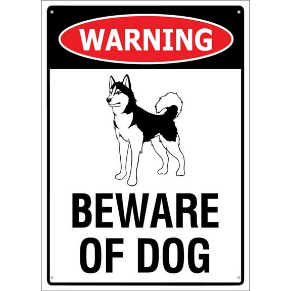 Warning Beware Of Dog Husky Sign Signs Outdoor, Uv Printed Aluminum 12 X 8 In, Weatherproof And Security Signs For Home Or Business