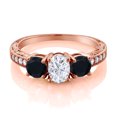 thumbnail image 2 of Gem Stone King 18K Rose Gold Plated Silver Black Onyx Ring Set with Moissanite (1.97 Cttw) (Size 8), 2 of 4
