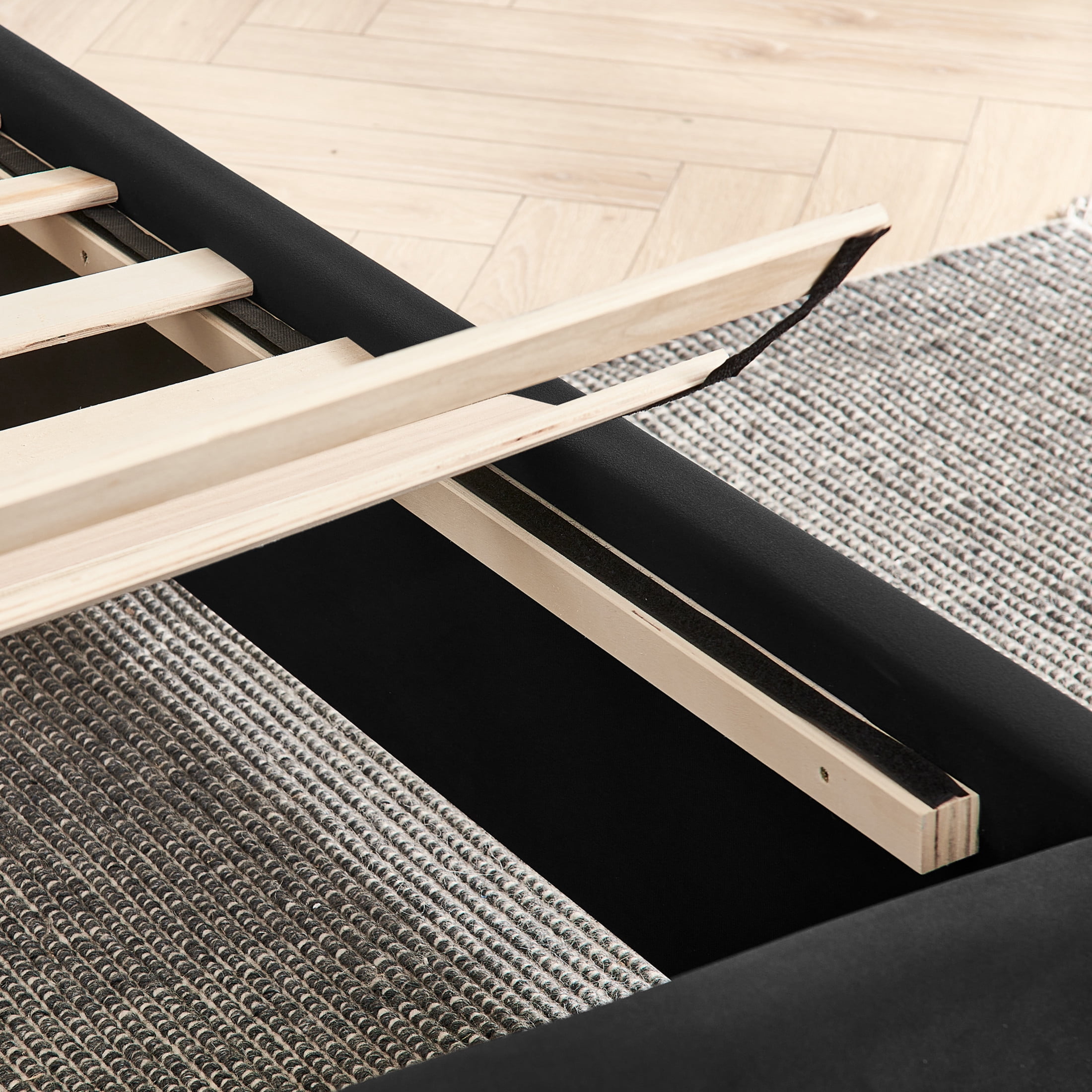 Noble House Neville 118" King Size Upholstered Bed Frame, Velvet Vertical Stripe Platform Bed with Lights, Black
