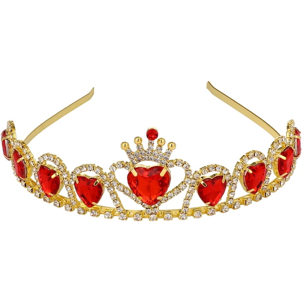 BRIGHTFUFU Elegante corona de diamantes de imitación con corazones, diadema decorativa, tocado de novia, hermosa tiara de cristal, accesorio para el cabello de boda