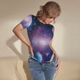 thumbnail image 3 of KLL Women 's Crew Neck Bodysuit Jumpsuits Planets Stars And Galaxies1 Print Short onesies Stretch T Shirts, 3 of 5