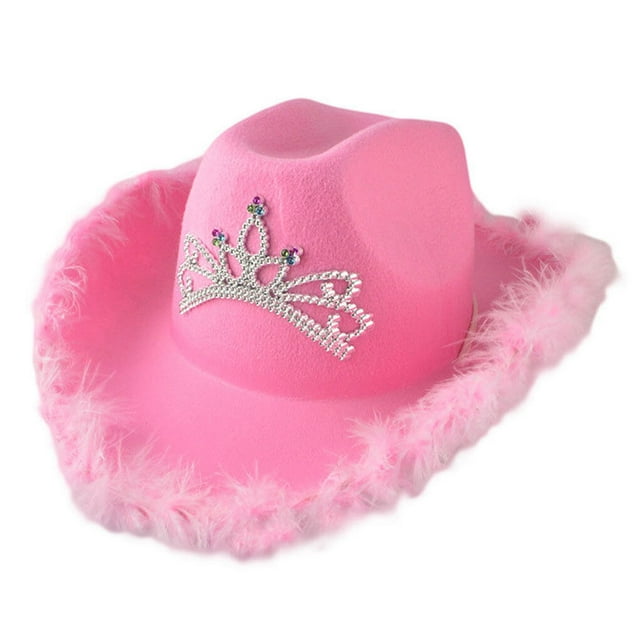 Fashion Cute Western Cowboy Style Hat Feather Decoration Rhinestone Cap Holiday Party Performance Headwear Accessory Feather