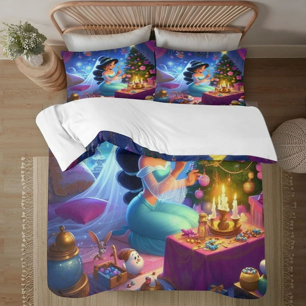 Juego de edredón con diseño de princesa Jasmine para niños, niñas y adultos, diseño geométrico en 3D, 1 funda de edredón y 2 fundas de almohada