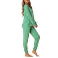 thumbnail image 4 of INSPIRE CHIC Women's Lounge Set Sweatshirt with Jogger Long Sleeve Round Neck Knit Pajama Tracksuit M Light Green, 4 of 5