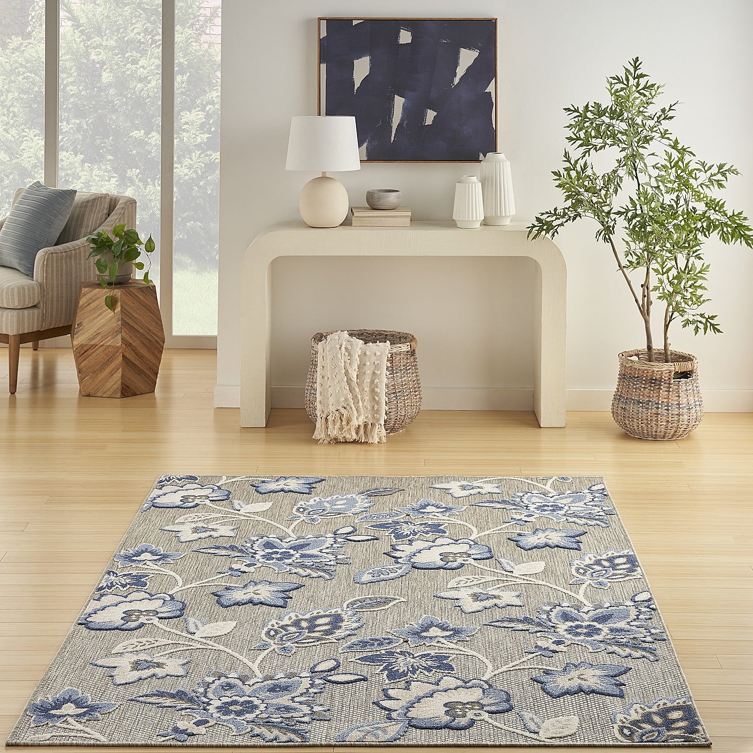 Nourison Aloha Indoor/Outdoor Blue/Grey 9' x 12' Area Rug, (9x12)