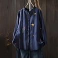 thumbnail image 2 of Women's Floral Embroidered Shirts Ruffle Neck Cotton Linen Blouse Button Down Casual Long Sleeve Tops, 2 of 5