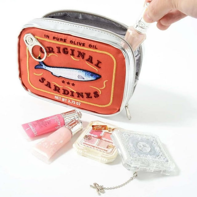 Fiudx Bolsa de Sardinas, Elegante Estuche para Cosméticos Bordado, Espacioso Necceser de Viaje, Elegante Estuche para Maquillaje con Estampado de Peces, Ideal para Uso Diario, Ideal Como Regalo, Mate