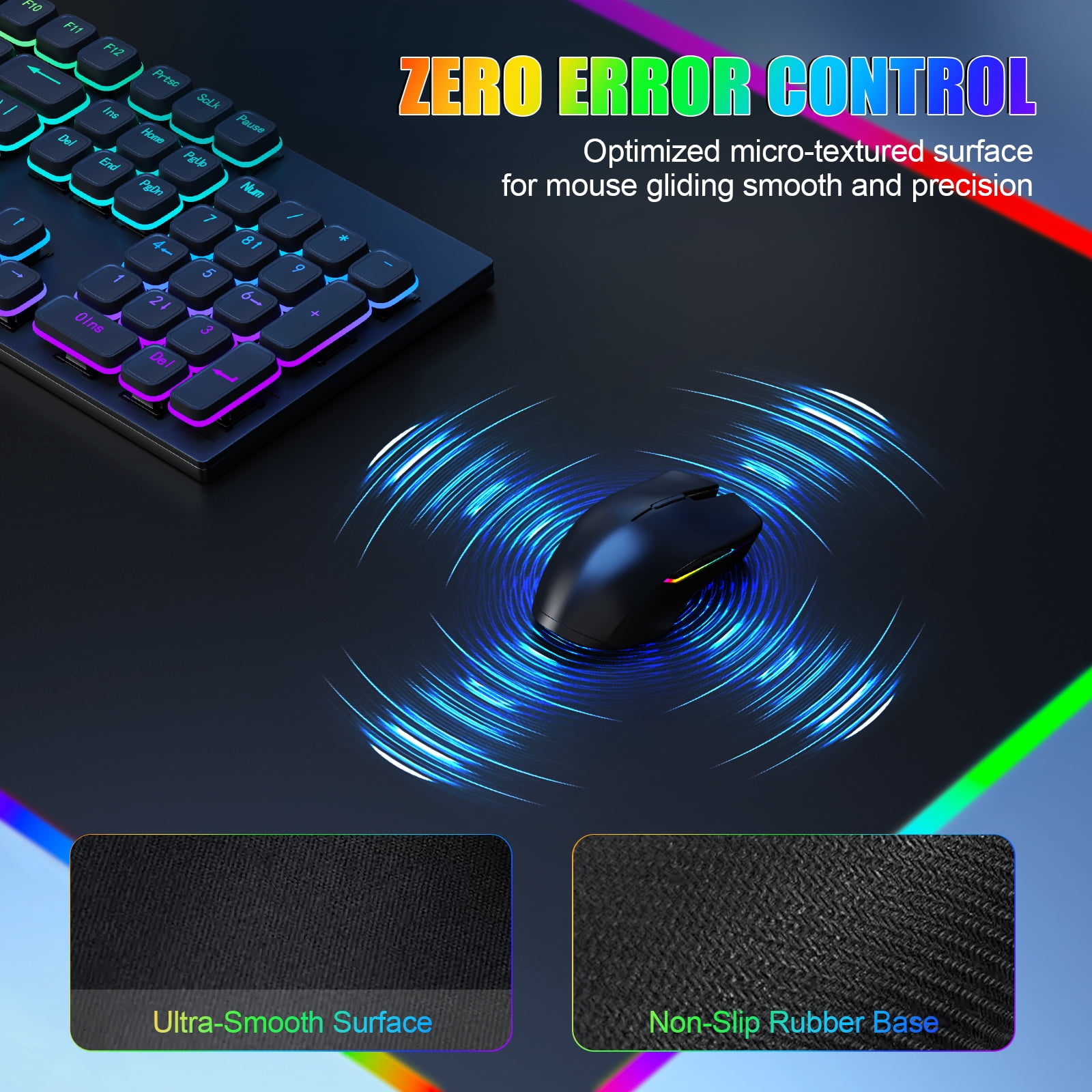 Miroddi RGB Gaming Mouse Pad with Wireless Charger, LED Mouse Mat with Phone Holder, Ultra-Smooth Surface, Non-Slip Rubber Base, Waterproof Keyboard Pad