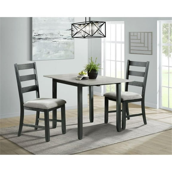 Bowery Hill 3PC Drop Leaf Dining Set in Gray