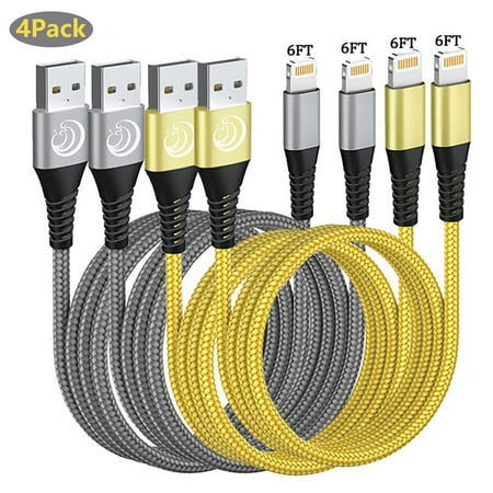 Aioneus 4 Pack iPhone Charger Cable, 6ft Fast Charging Cord Nylon Braided Lightning Cable for iPhone/iPad/iPod/Airpods