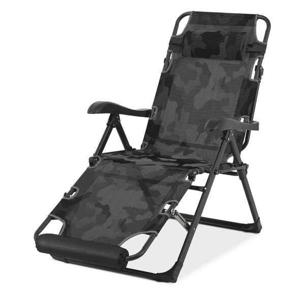 Magshion Patio Chaise Lounge Chair with Adjustable Headrest & Foot Pads, Outdoor Folding Reclining Beach Lawn Lounger, Camouflage