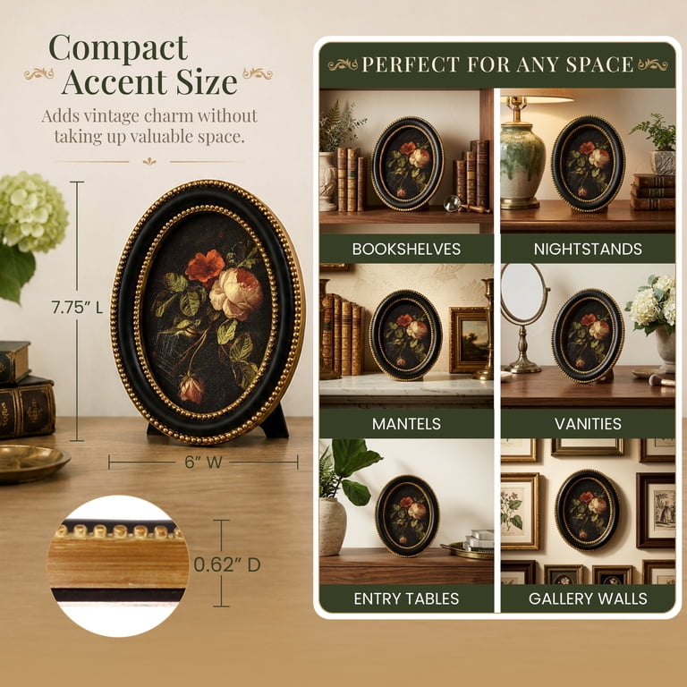 Oval Framed Rose Still Life Canvas Wall Art photo 4