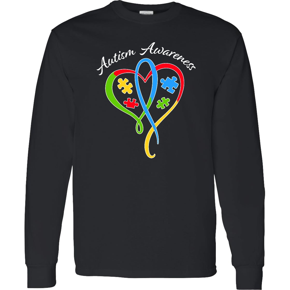 Inktastic Autism Awareness Heart Ribbon and Puzzle Pieces Long Sleeve T-Shirt
