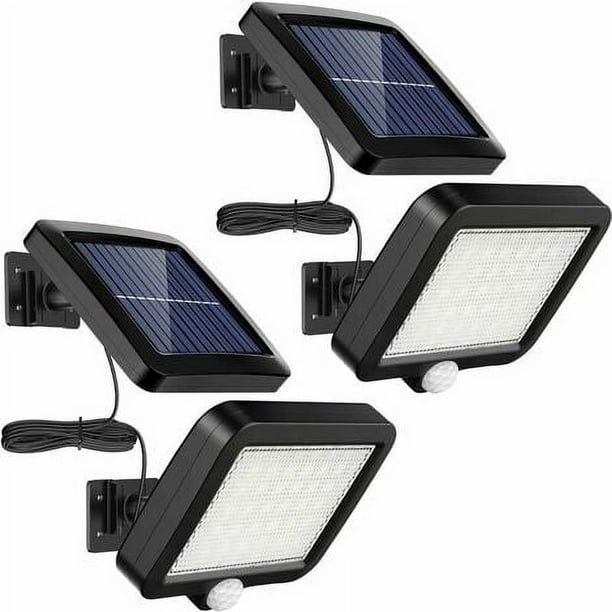 Juego de 2 luces solares para exteriores de 56 LED con sensor de movimiento, IP65 a prueba de agua, ángulo de iluminación de 120°, aplique solar para jardín con cable de 16,5 m RUIOIU