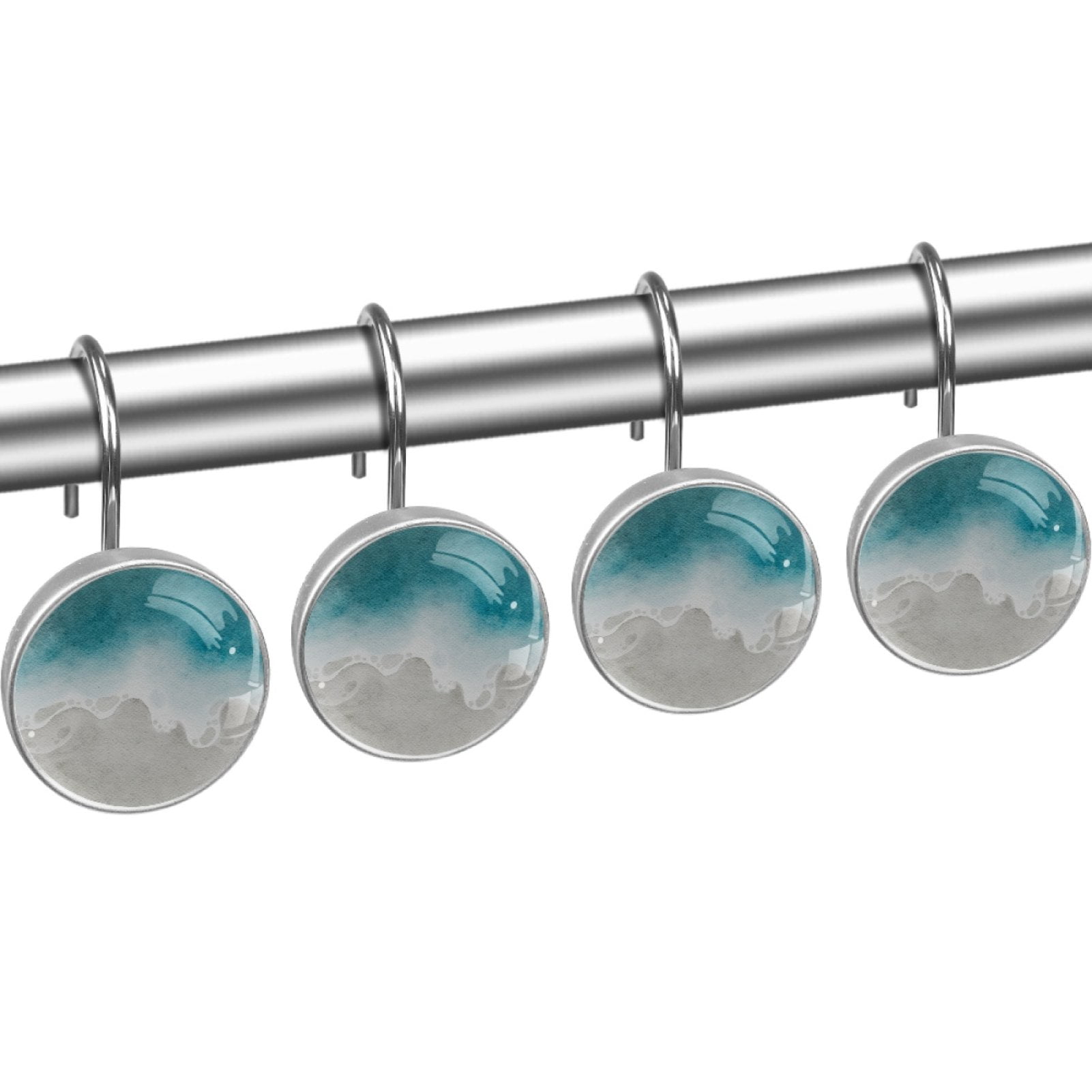 HemaKayy 12 Pcs Decorative Shower Curtain Hooks - Stainless Steel Rings for Bathroom Décor - Easy Glide & Secure Hold - Perfect Decoration for Bathroom Shower Rods - Sea Ocean Seaside