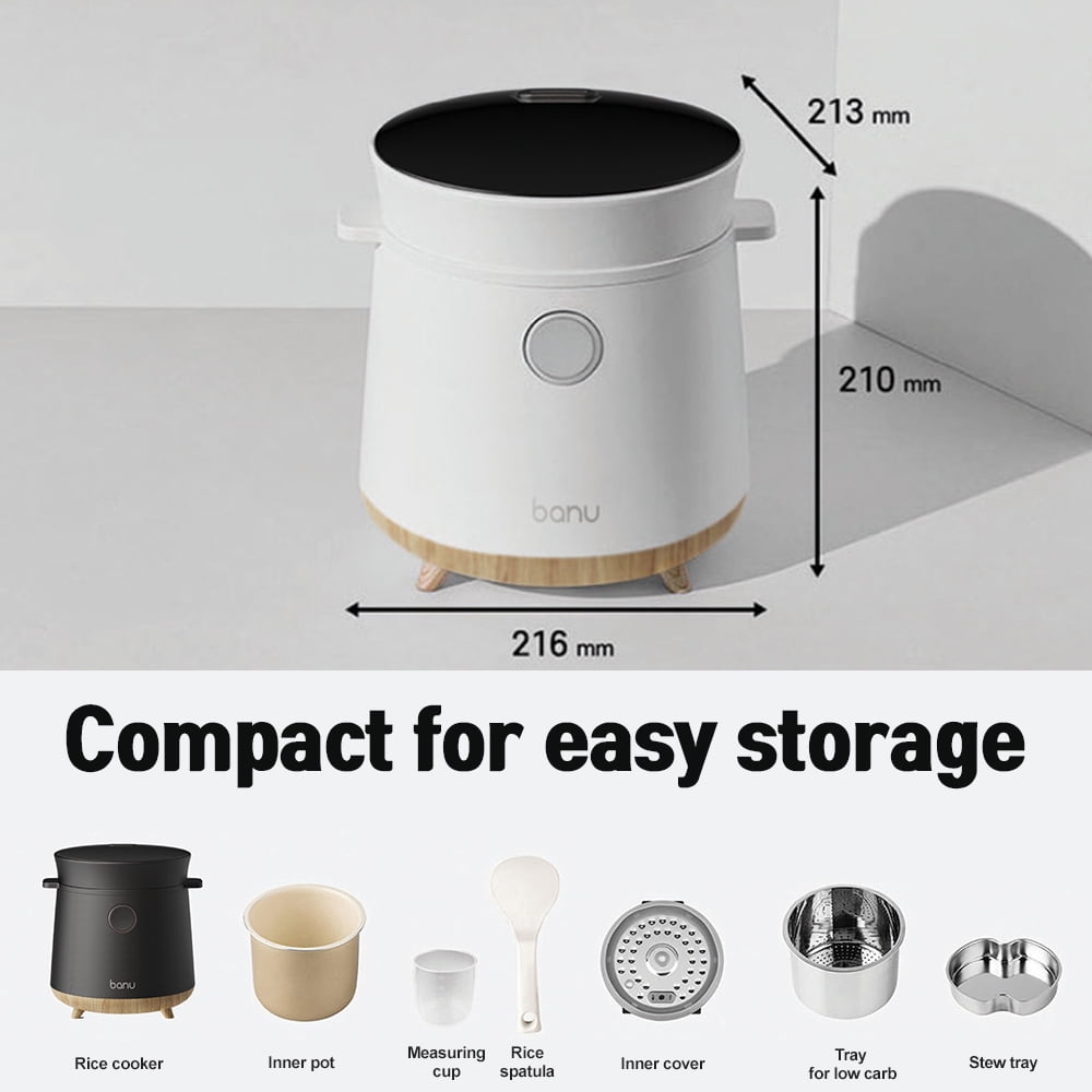 Banu Uniforms in 3-Cup in Multi-Functional Rice Cooker, White, Nonstick Interior