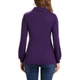 thumbnail image 3 of BLUSA CASUAL SÓLIDA DE MANGA LARGA CON CUELLO EN V Y 2 BOTONES PARA MUJERES INSPIRADAS CHIC TAMAÑO S PÚRPURA OSCURO, 3 of 5