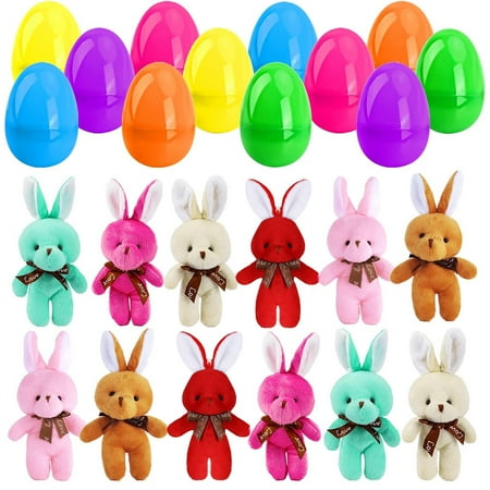 wznxdo Easter Kit with 12 Colorful Plastic Eggs Filled with Bunny Surprise Toys Funny Gifts for Kids and Toddlers