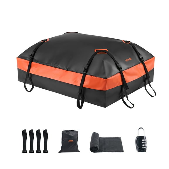VEVOR Car Rooftop Cargo Carrier Bag, 15 Cubic Feet Car Roof Cargo Carrier, 100% Waterproof Heavy Duty 840D PVC Roof Luggage Bag for Vehicle with/without Rack- with Lock, Non-Slip Mat, 4 Door Hooks