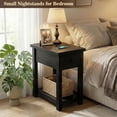 thumbnail image 2 of Homieasy Farmhouse Narrow End Table with Built-in Charging Station – USB Ports & AC Outlets, Drawer & Open Shelf, Slim Side Table for Bedroom, Living Room, Small Spaces,Black, 2 of 9