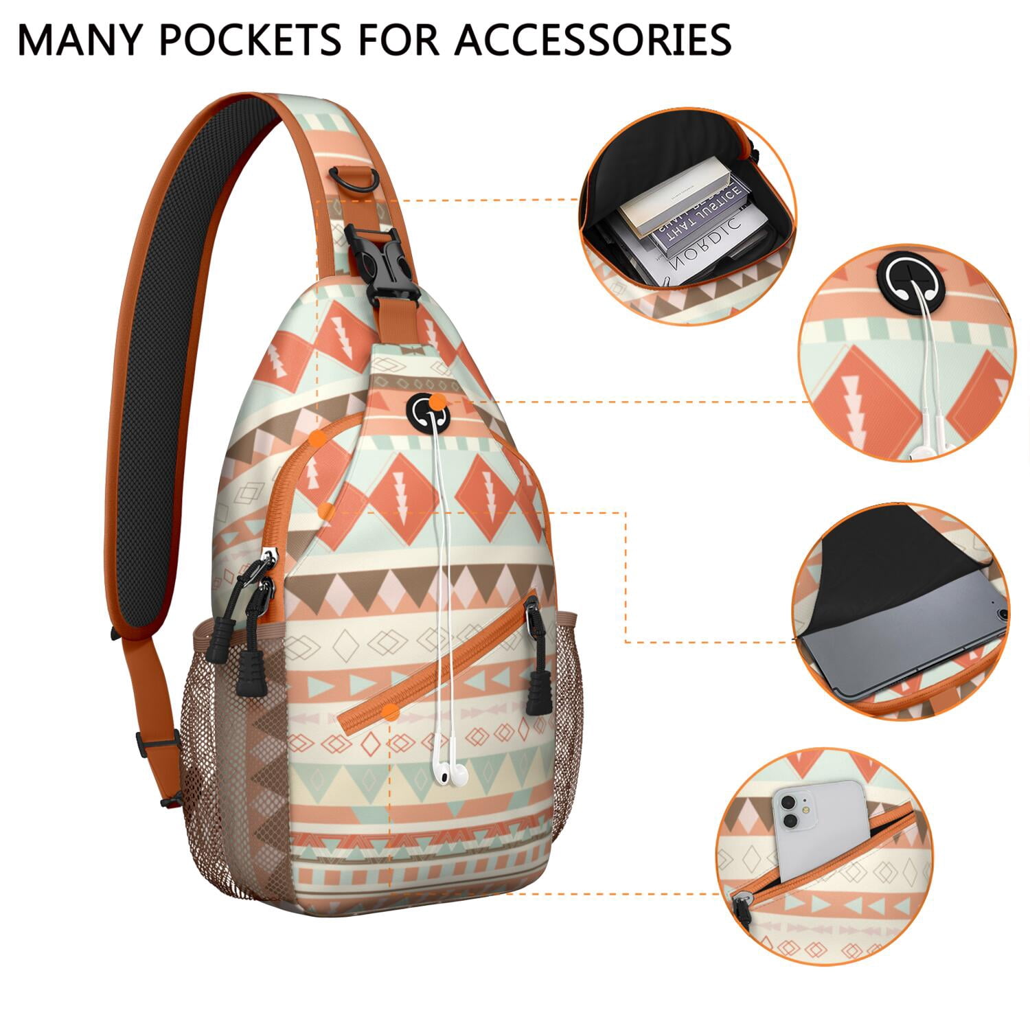 Natural Floral Crossbody Sling Bag Lightweight Chest Bag for Biking Boho Style & Travel-Ready