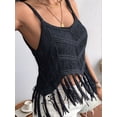 thumbnail image 6 of Women'S Fringe Camis Western Cowgirl Tassel Tank Tops Sleeveless V-Neck Crochet Top Spaghetti Straps Vest Black S, 6 of 9