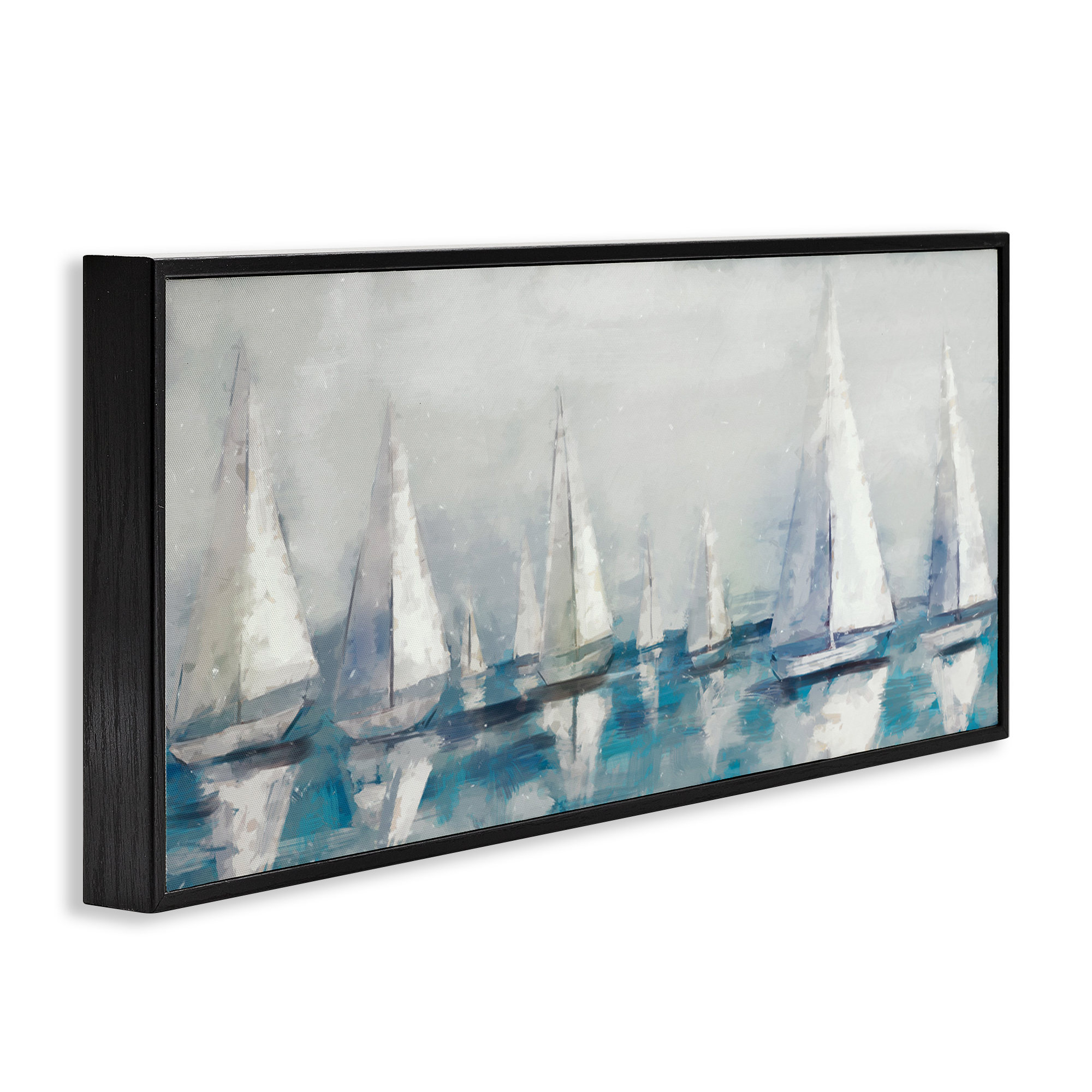 Stupell Industries Sailing Fleet Boats Transportation Painting Black Framed Art Print Wall Art, 30 x 13