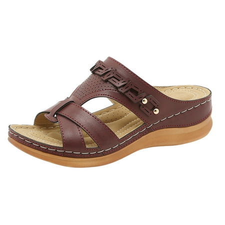 

Cathalem Women Summer Solid Color Slip On Casual Open Toe Wedges Soft Bottom Breathable Slippers Shoes Sandals 38