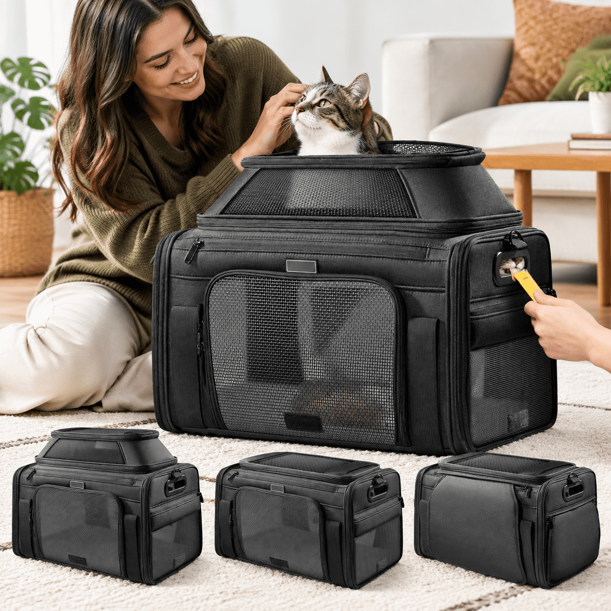 Black 18.0 L x 13.5 W x 9.5 H Top-Expandable Pet Carrier With Window