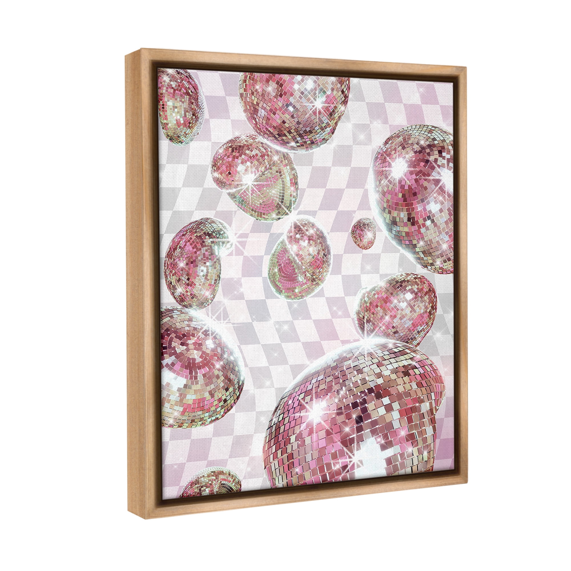 Stupell Industries Pastel Disco Ball Pattern Abstract Painting Brown Floater Framed Canvas Art Print Wall Art, 17 x 21