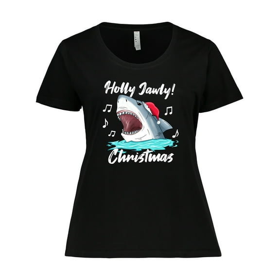 Inktastic Shark Holly Jawly Christmas Women's Plus Size T-Shirt