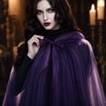 thumbnail image 7 of Fabrcox Halloween Holiday Full Length Hooded Cape, Unisex Adult Double Sided Reversible Mesh Cloak, Black Red Two Tone Garment for Masquerade Christmas Gathering Purple, 7 of 7