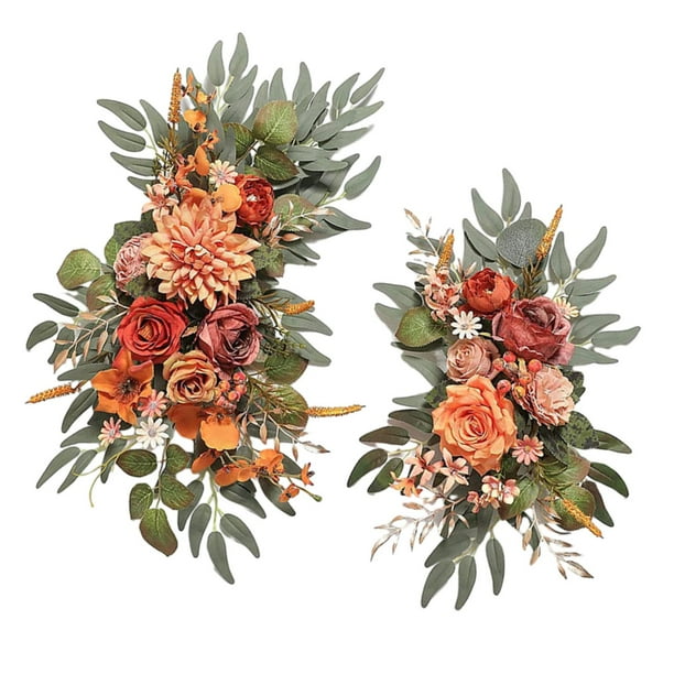 2 piezas de guirnalda de flores artificiales de seda colgantes rústicas para boda Naranja