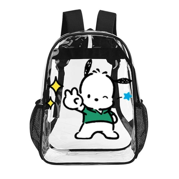 Pochacco Clear Backpack Heavy Duty See Through Bookbag Transparent Bag for Colleges School Work Sport Travel
