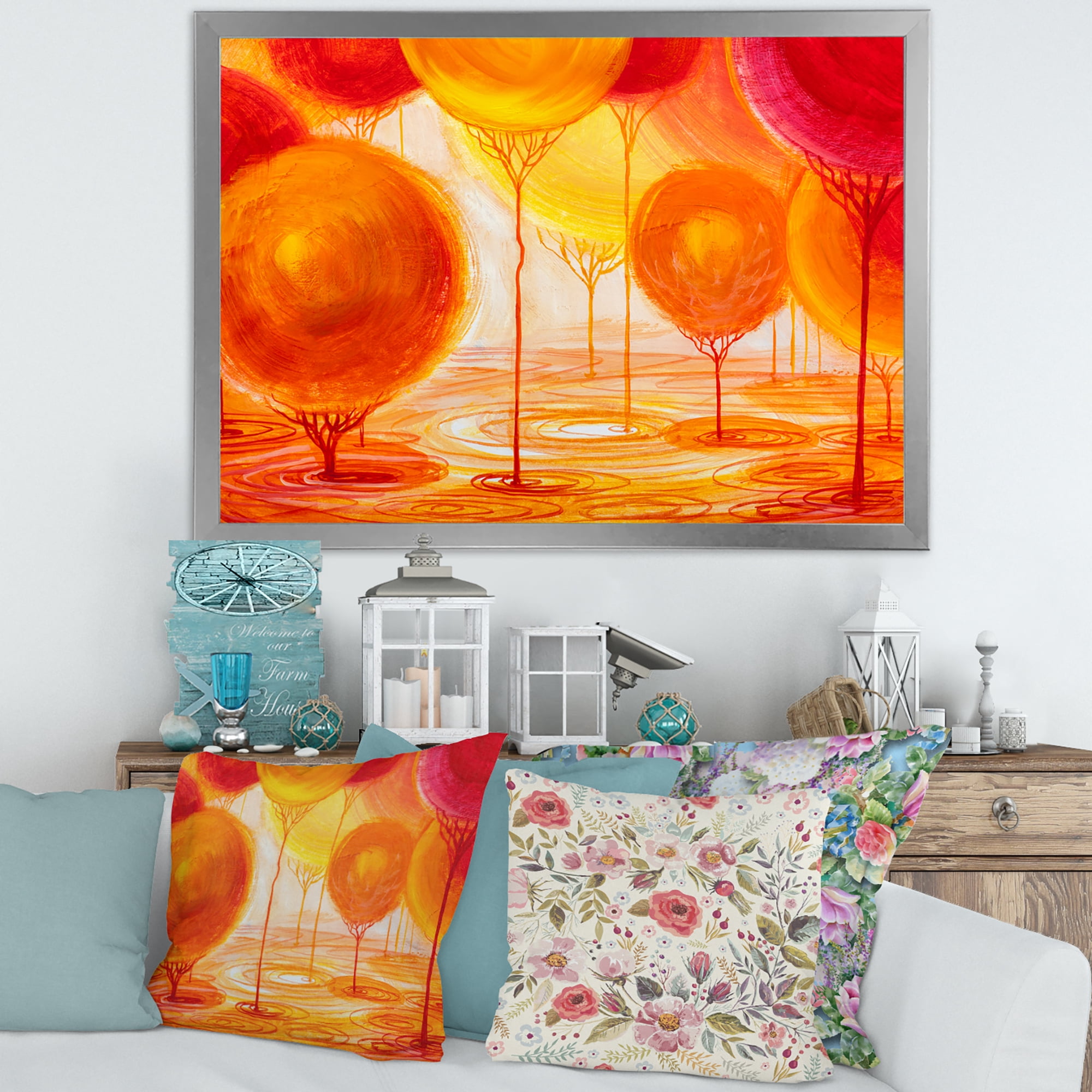 Designart 'Ornamental Colourful Trees II' Modern Framed Art Print