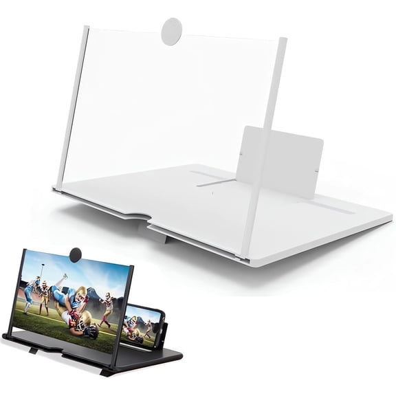 2026 Screen Magnifier New Version - Mobile Phones Magnifier, Foldable 3D HD Pull-Out Mobile Phone Screen Magnifying Stand for Movies, Videos, Phone Magnifier for All Smartphones (White, 12")