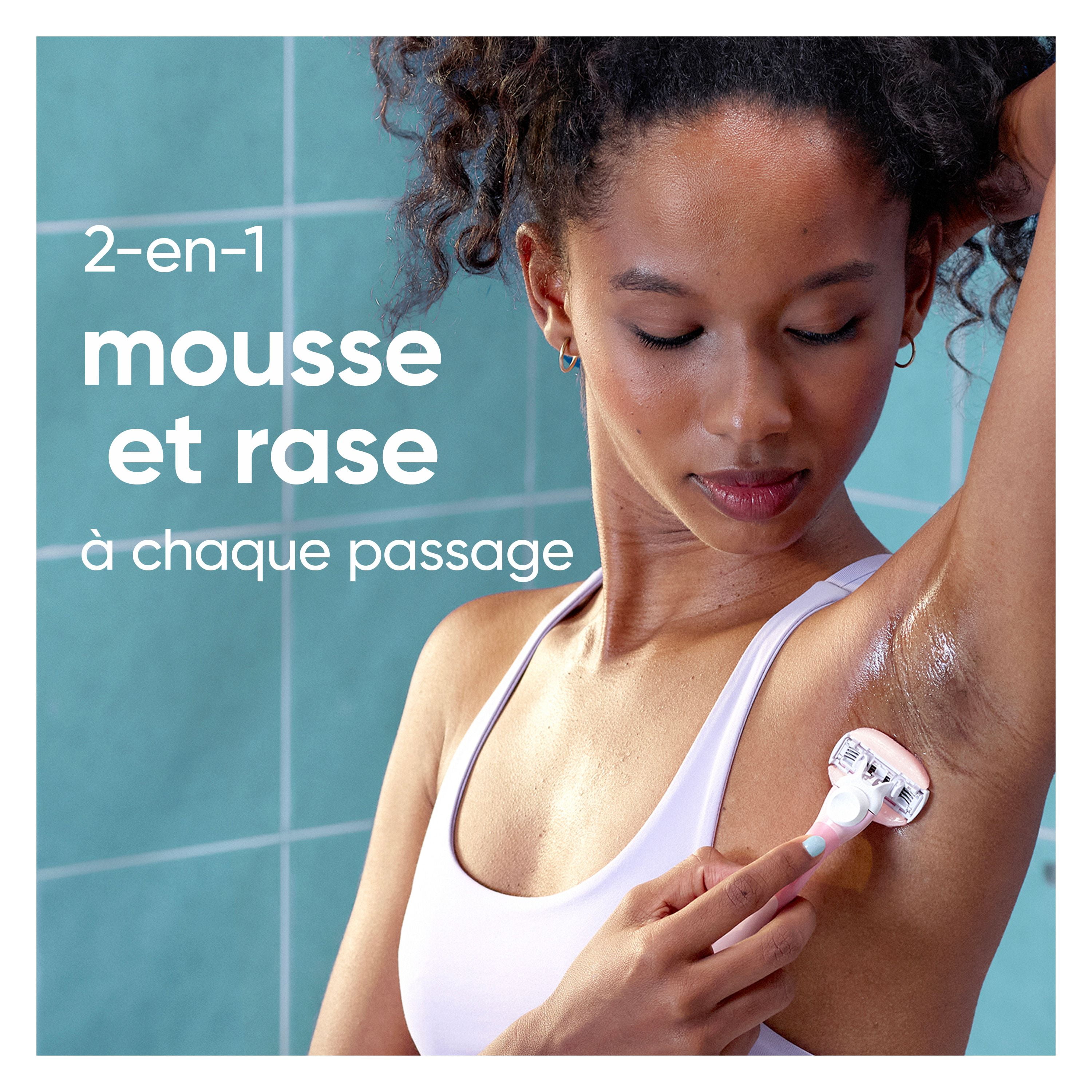 Rasoir Venus GlisseConfort pour femmes, parfum de thé blanc, manche de rasoir réutilisable, 2cartouches de rechange et un support pour la douche 1CT